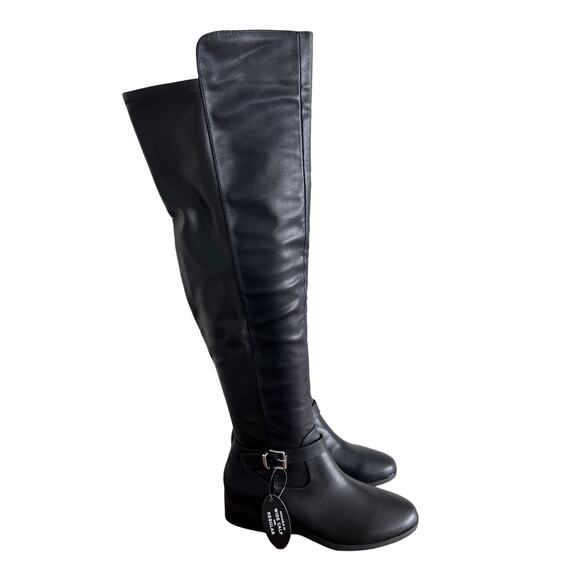 STYLE & CO WOMENS 'CHARLAA' BUCKLED OVER-THE-KNEE BLACK SMOOTH BOOTS SIZE 7M NEW - Picture 2 of 11